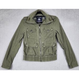 PINK VICTORIAS SECRET Jacket Womens Small Green Denim Military Collared Pockets